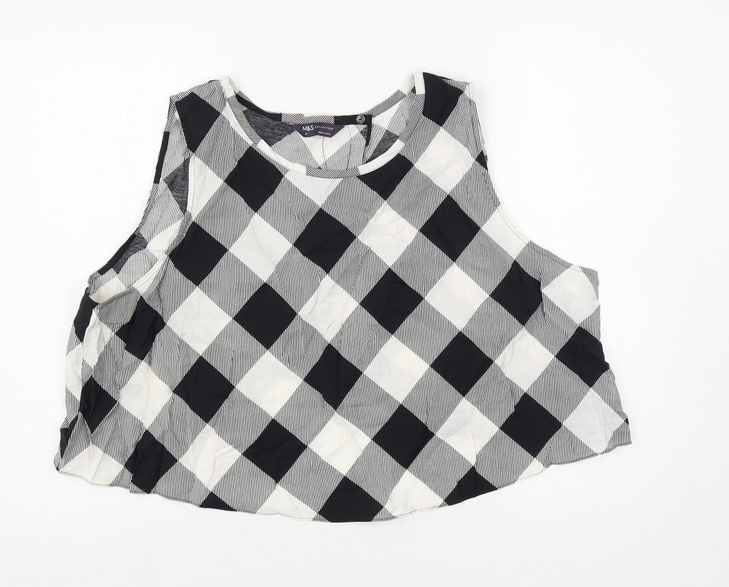 Marks and Spencer Womens Black Plaid Viscose Basic Blouse Size 22 Boat Neck - Open Back