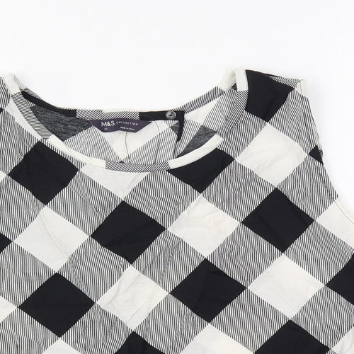 Marks and Spencer Womens Black Plaid Viscose Basic Blouse Size 22 Boat Neck - Open Back