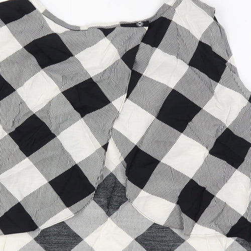 Marks and Spencer Womens Black Plaid Viscose Basic Blouse Size 22 Boat Neck - Open Back