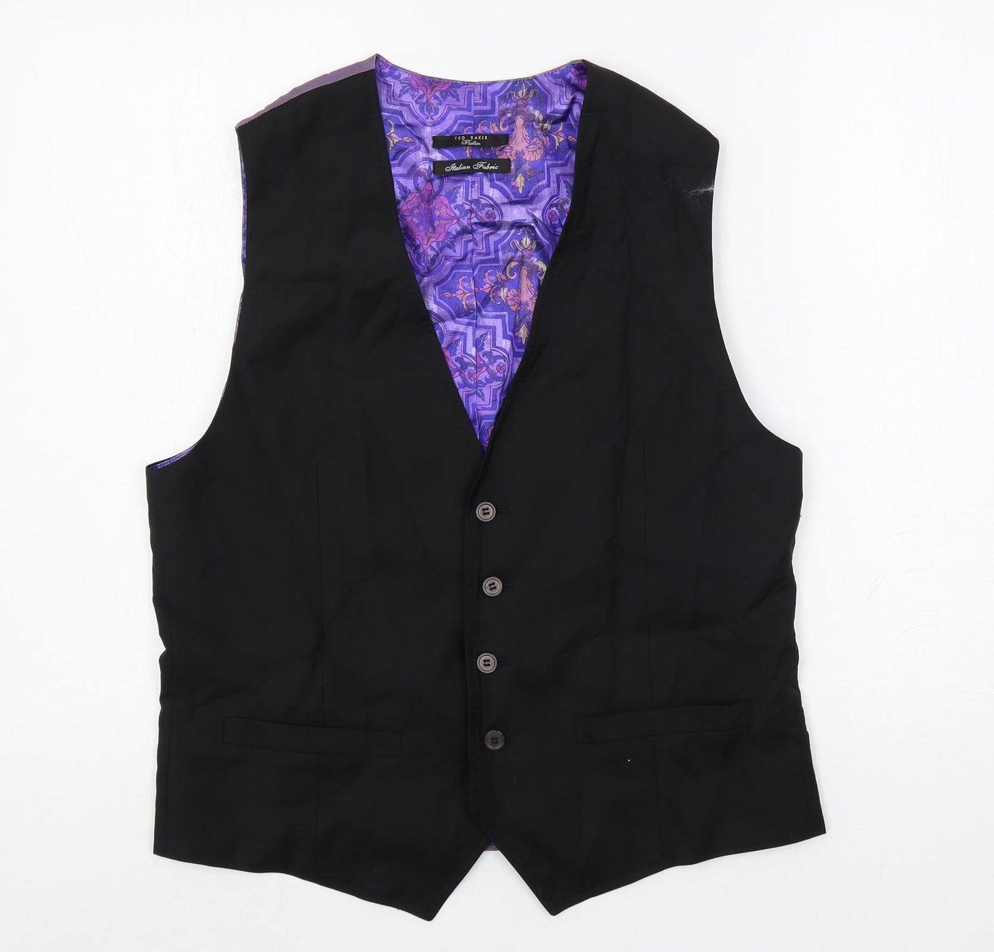 Ted Baker Mens Black Wool Jacket Suit Waistcoat Size 40 Regular