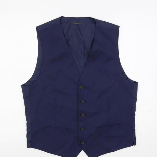 Marks and Spencer Mens Blue Polyester Jacket Suit Waistcoat Size 40 Regular