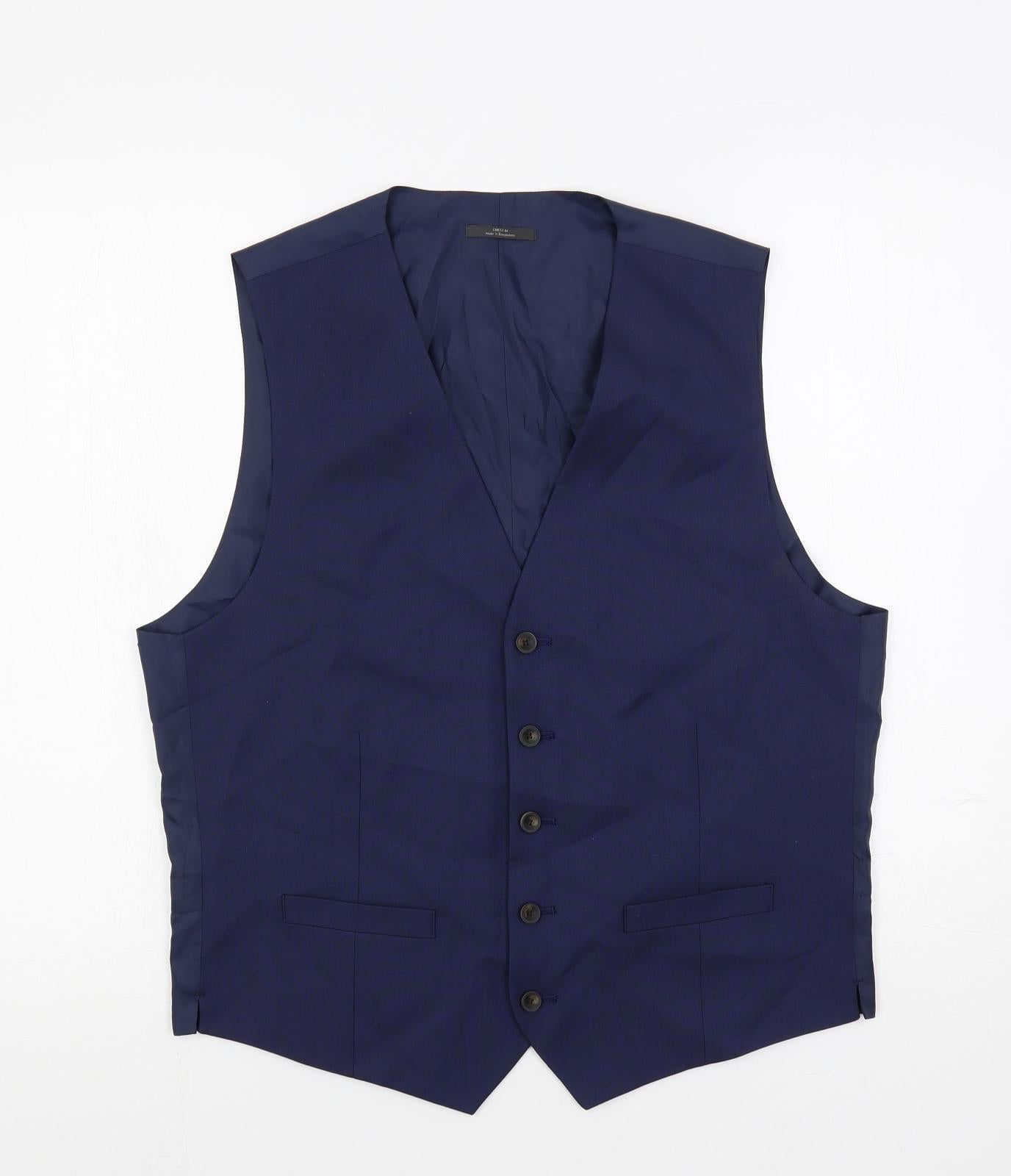 Marks and Spencer Mens Blue Polyester Jacket Suit Waistcoat Size 40 Regular