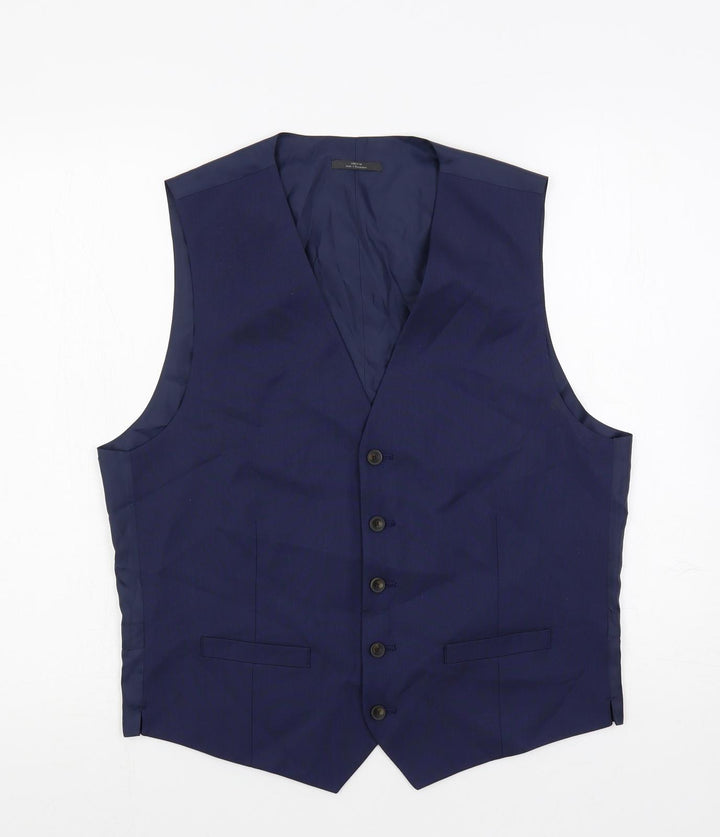Marks and Spencer Mens Blue Polyester Jacket Suit Waistcoat Size 40 Regular