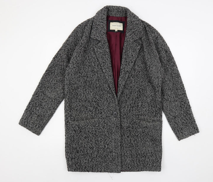 River Island Womens Grey Overcoat Coat Size 8 Button