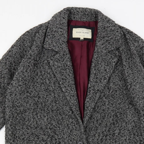 River Island Womens Grey Overcoat Coat Size 8 Button