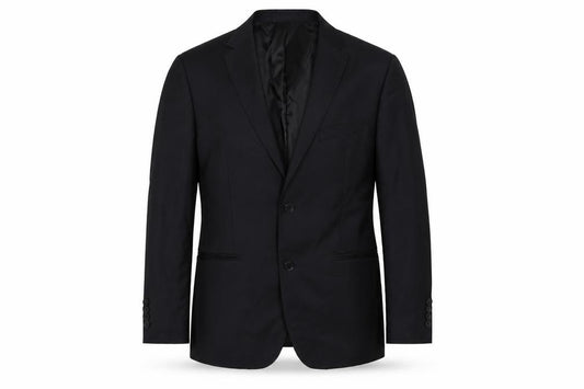 Front view of Paul Costelloe men’s black polyester jacket suit jacket, size 40, regular