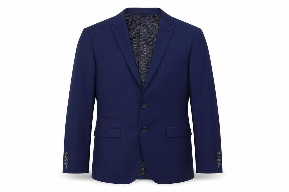 Front view of Skopes men’s blue polyester jacket suit jacket, size 38, regular