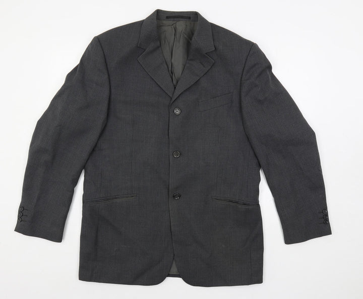 REMUS Mens Grey Striped Polyester Jacket Suit Jacket Size 40 Regular