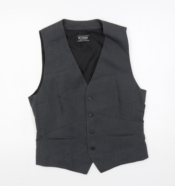 Icona Mens Grey Polyester Jacket Suit Waistcoat Size 38 Regular