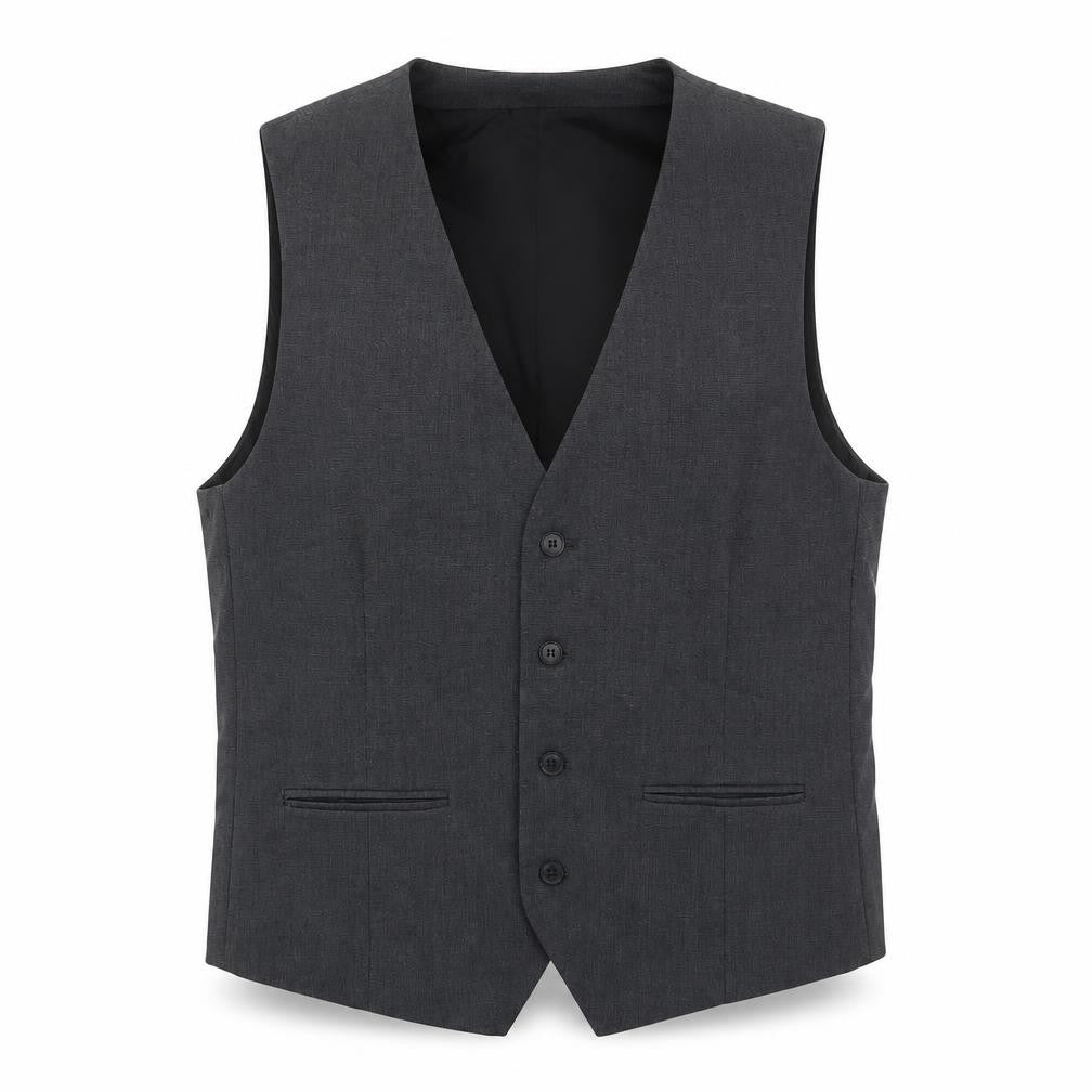 Front view of Icona men’s grey polyester jacket suit waistcoat, size 38, regular