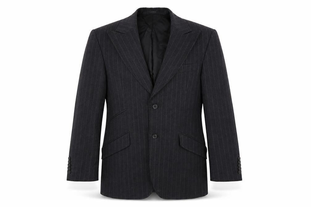 Front view of Lindbergh men’s black striped polyester jacket suit jacket, size 40, regular