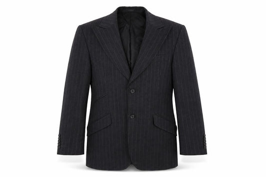Front view of Lindbergh men’s black striped polyester jacket suit jacket, size 40, regular
