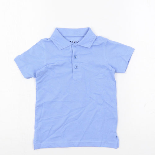 Marks and Spencer Boys Blue Cotton Basic Polo Size 3-4 Years Collared Button