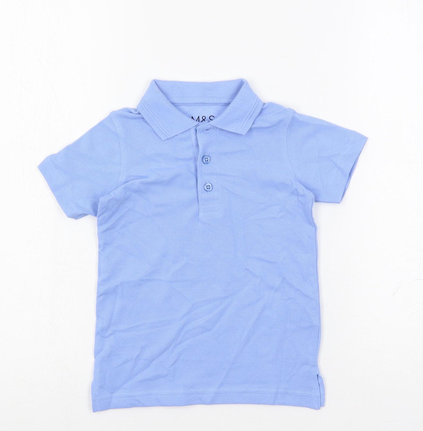 Marks and Spencer Boys Blue Cotton Basic Polo Size 3-4 Years Collared Button