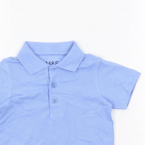 Marks and Spencer Boys Blue Cotton Basic Polo Size 3-4 Years Collared Button