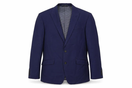 Front view of Marks & Spencer men’s blue polyester jacket suit jacket, size 40, regular