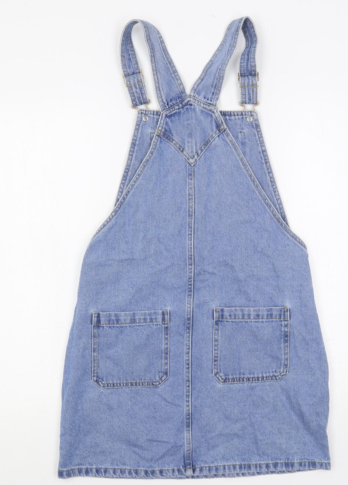 Marks and Spencer Girls Blue Cotton Pinafore/Dungaree Dress Size 13-14 Years Square Neck Button - Harry Potter