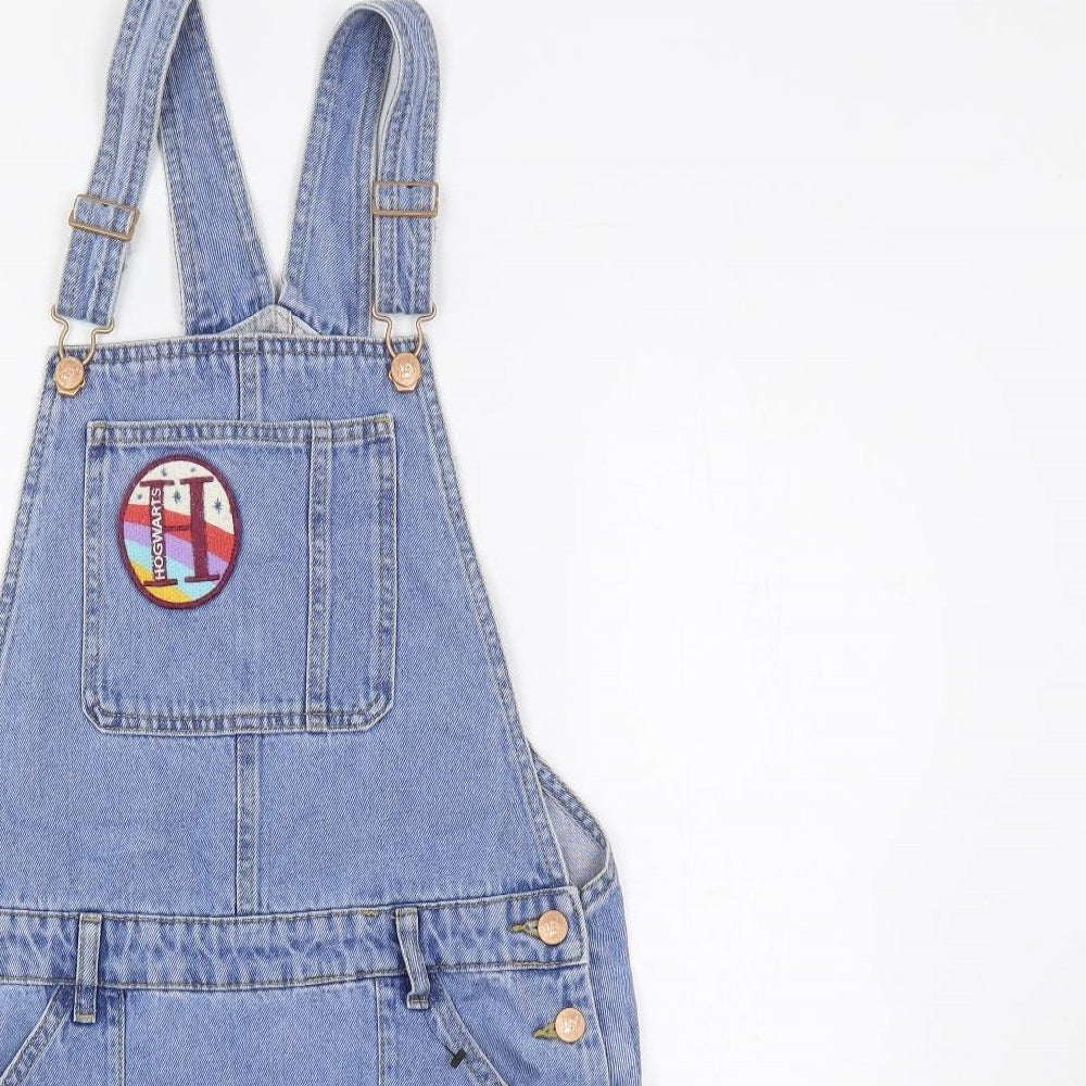 Marks and Spencer Girls Blue Cotton Pinafore/Dungaree Dress Size 13-14 Years Square Neck Button - Harry Potter