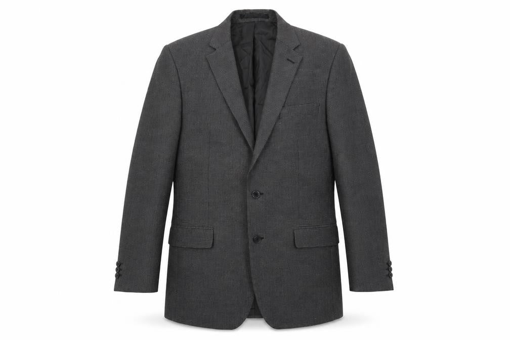 Front view of Karl Jackson men’s grey polyester jacket suit jacket, size 40, regular