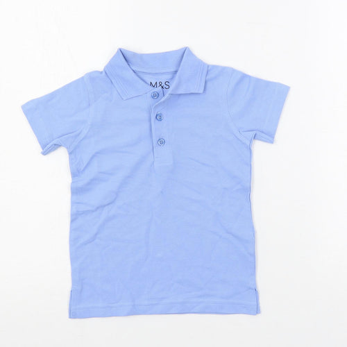 Marks and Spencer Boys Blue Cotton Pullover Polo Size 3-4 Years Collared Button