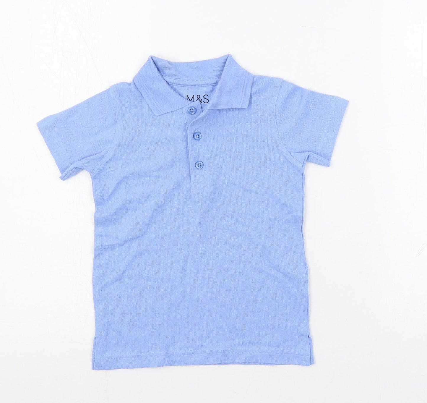 Marks and Spencer Boys Blue Cotton Pullover Polo Size 3-4 Years Collared Button