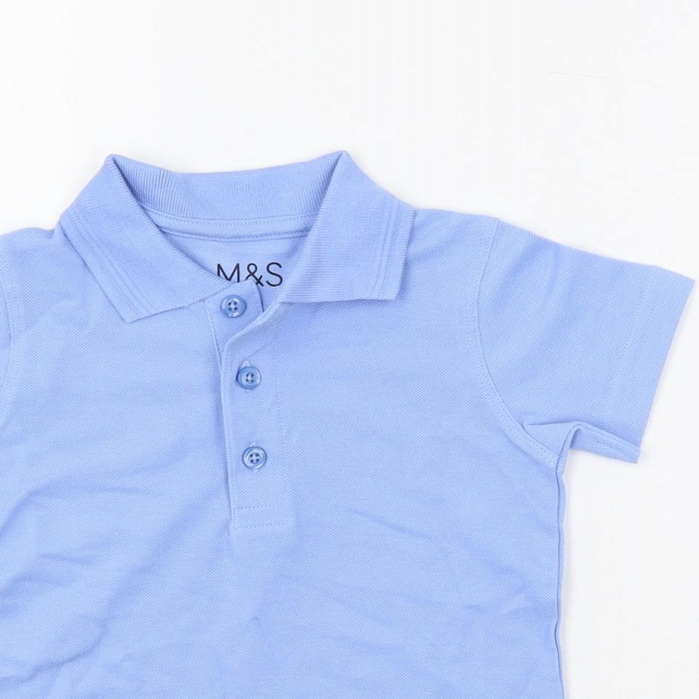 Marks and Spencer Boys Blue Cotton Pullover Polo Size 3-4 Years Collared Button