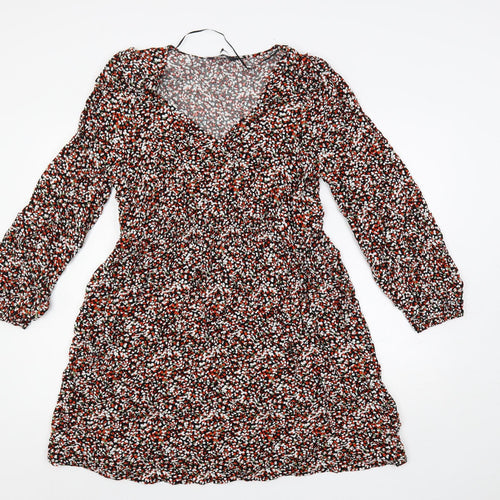 Marks and Spencer Womens Multicoloured Geometric Viscose A-Line Size 14 V-Neck Pullover - Elastic Waist
