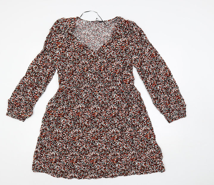 Marks and Spencer Womens Multicoloured Geometric Viscose A-Line Size 14 V-Neck Pullover - Elastic Waist