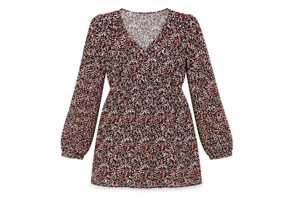 Marks and Spencer Womens Multicoloured Geometric Viscose A-Line Size 14 V-Neck Pullover - Elastic Waist