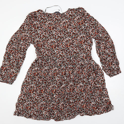 Marks and Spencer Womens Multicoloured Geometric Viscose A-Line Size 14 V-Neck Pullover - Elastic Waist
