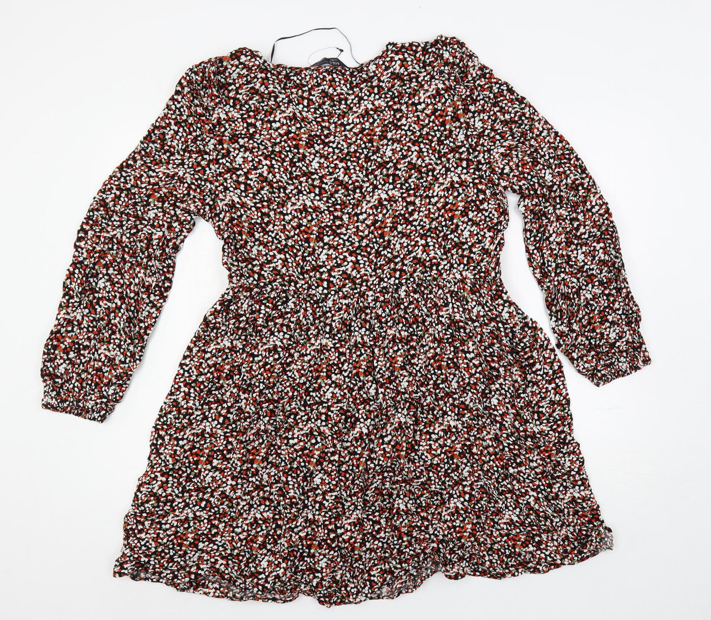 Marks and Spencer Womens Multicoloured Geometric Viscose A-Line Size 14 V-Neck Pullover - Elastic Waist