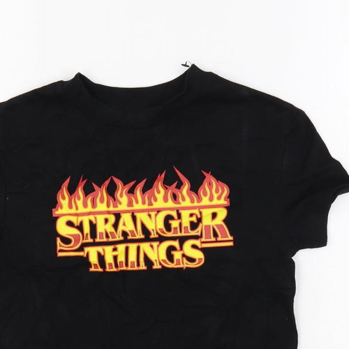 Marks and Spencer Boys Black Cotton Pullover T-Shirt Size 6-7 Years Crew Neck Pullover - Stranger Things