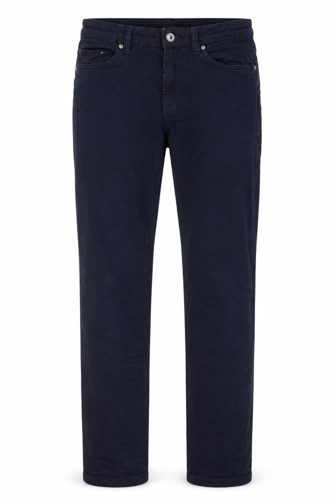 Front view of H&M women’s blue cotton straight jeans, size UK 8, 29-inch leg regular button