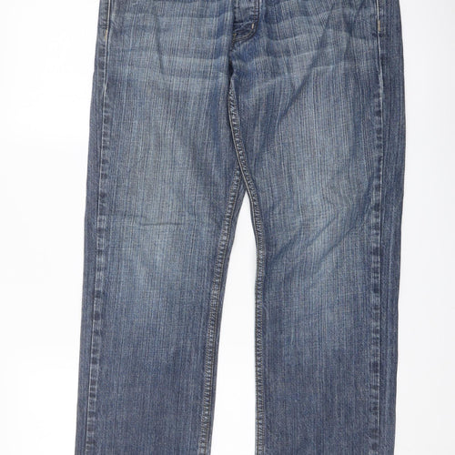 Topman Mens Blue Cotton Straight Jeans Size 34 in L30 in Slim Button