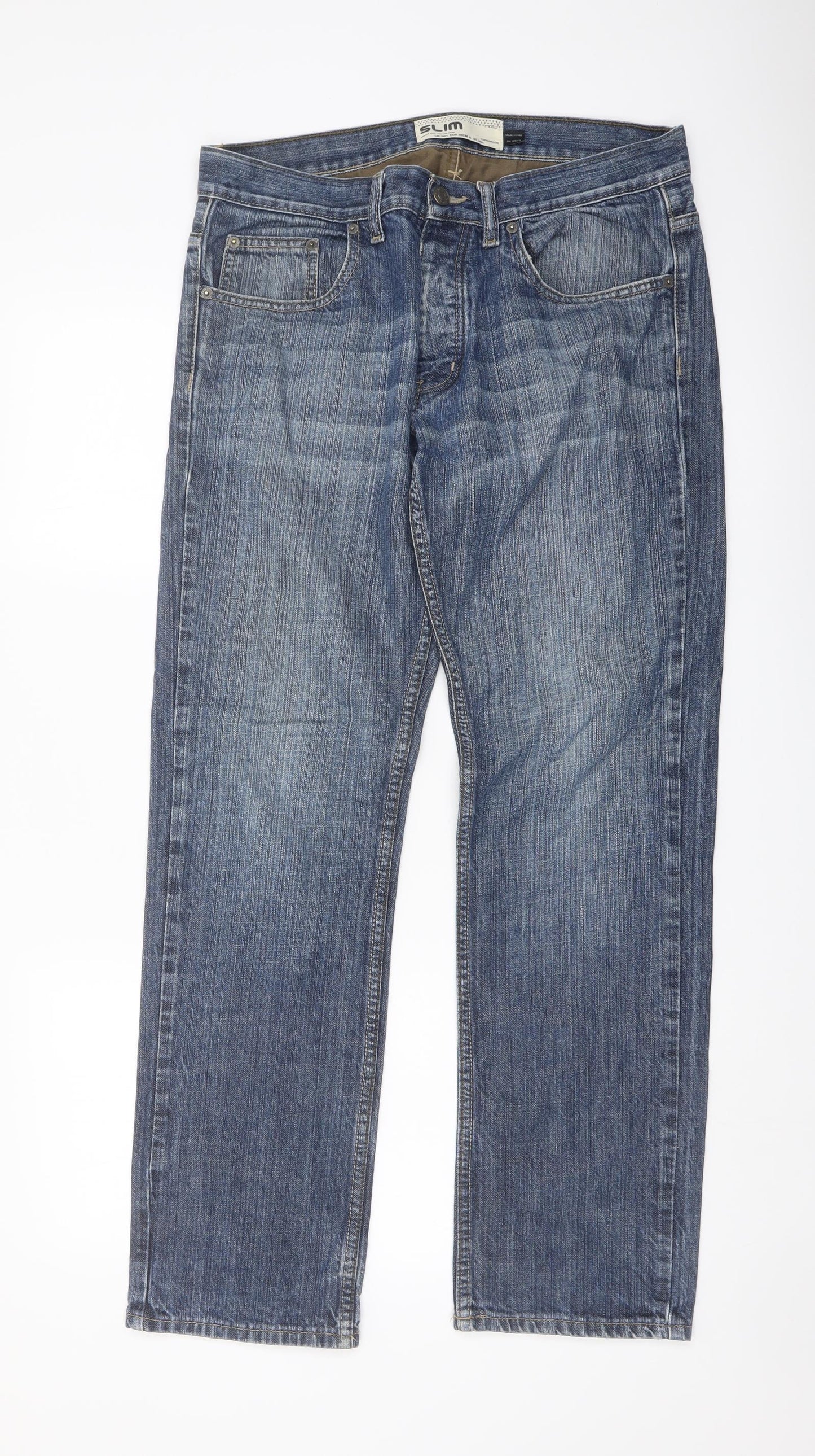 Topman Mens Blue Cotton Straight Jeans Size 34 in L30 in Slim Button