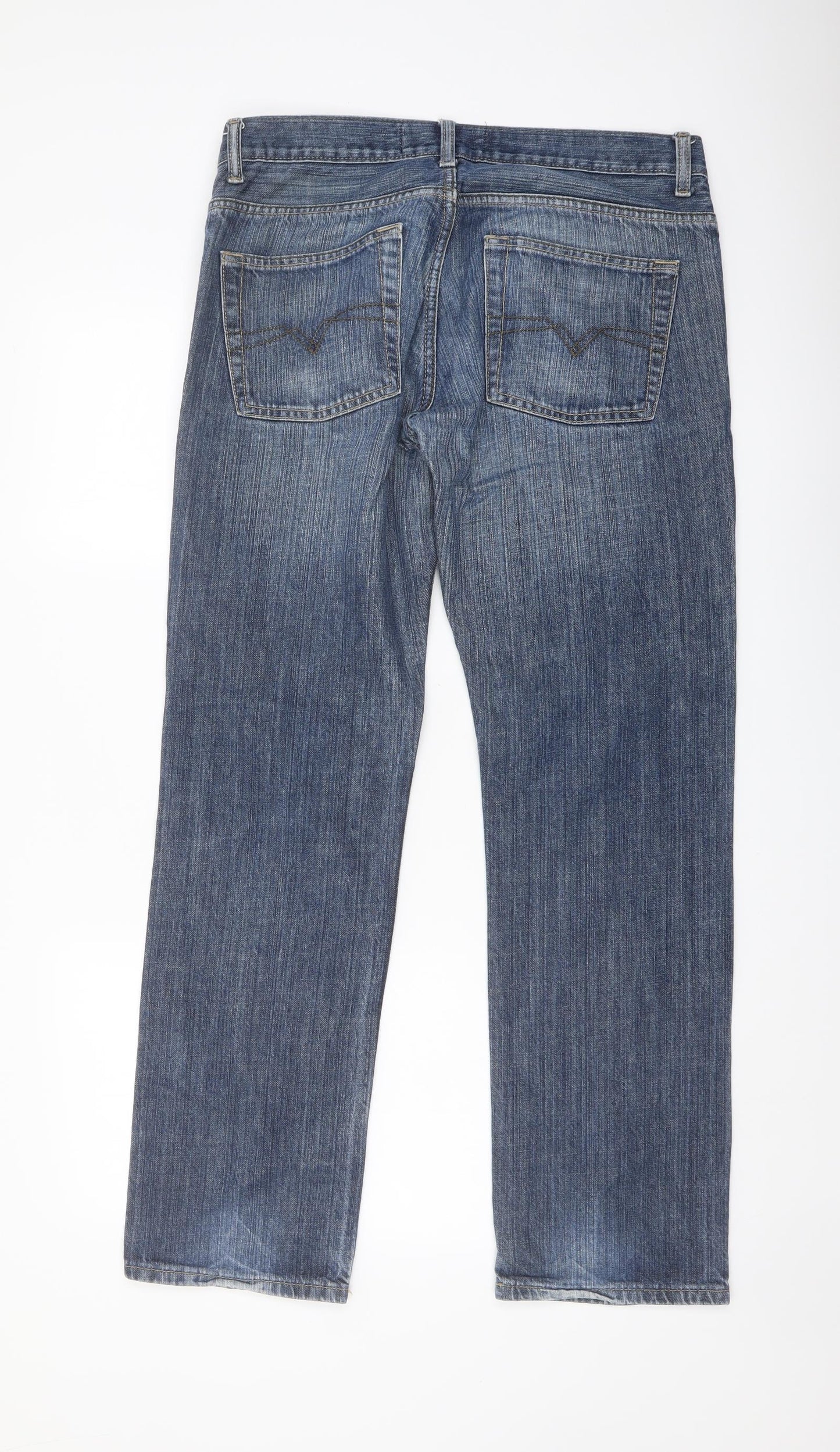 Topman Mens Blue Cotton Straight Jeans Size 34 in L30 in Slim Button