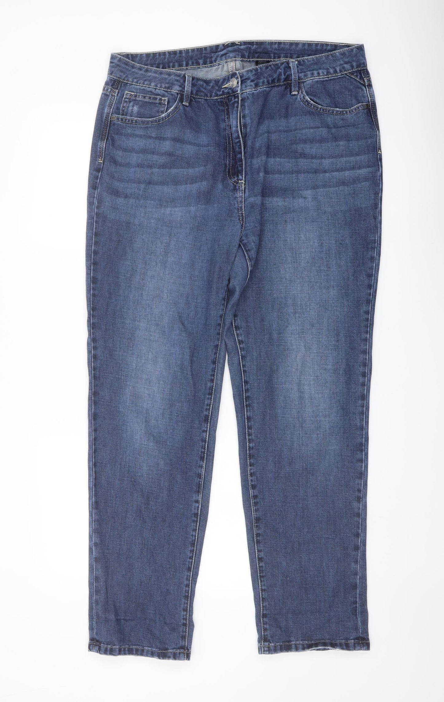 NEXT Womens Blue Cotton Straight Jeans Size 14 L29 in Regular Button
