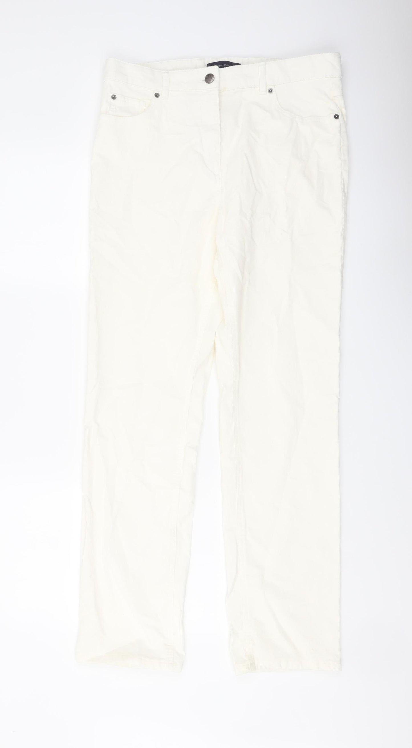 Marks and Spencer Womens Ivory Cotton Trousers Size 12 L30 in Regular Button