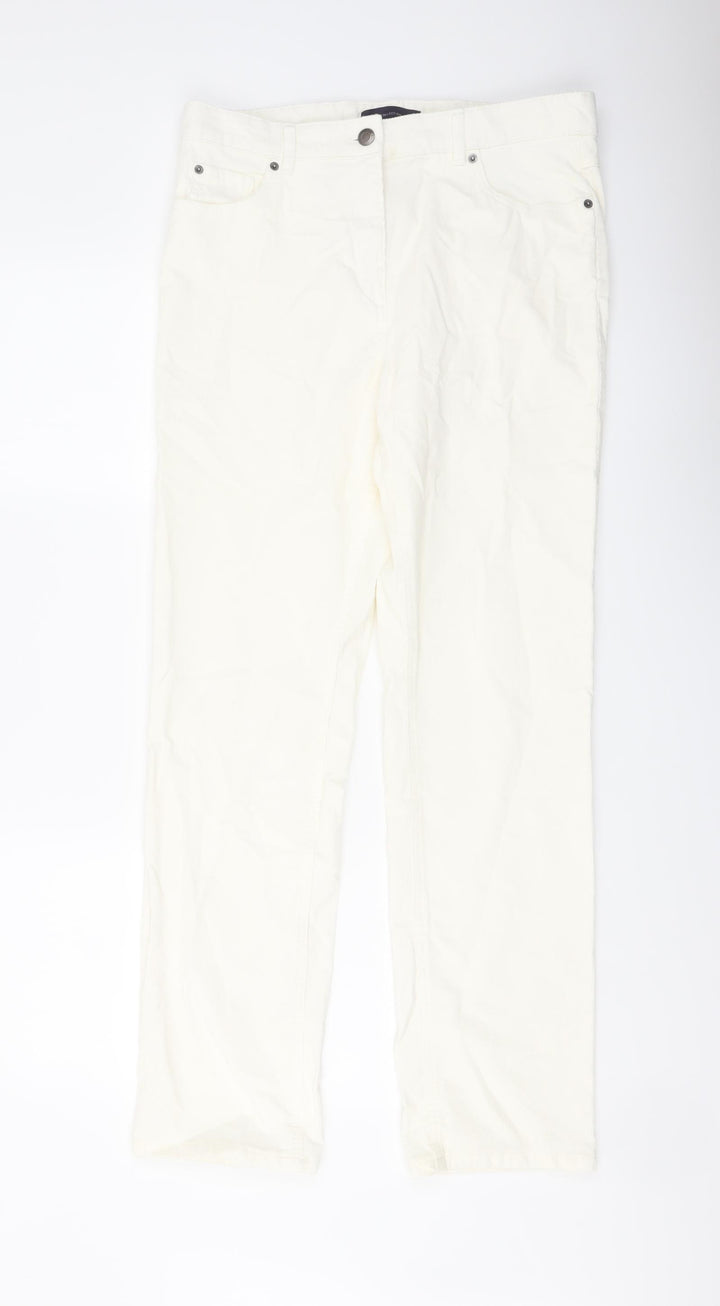 Marks and Spencer Womens Ivory Cotton Trousers Size 12 L30 in Regular Button