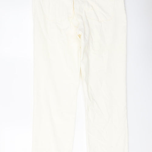 Marks and Spencer Womens Ivory Cotton Trousers Size 12 L30 in Regular Button