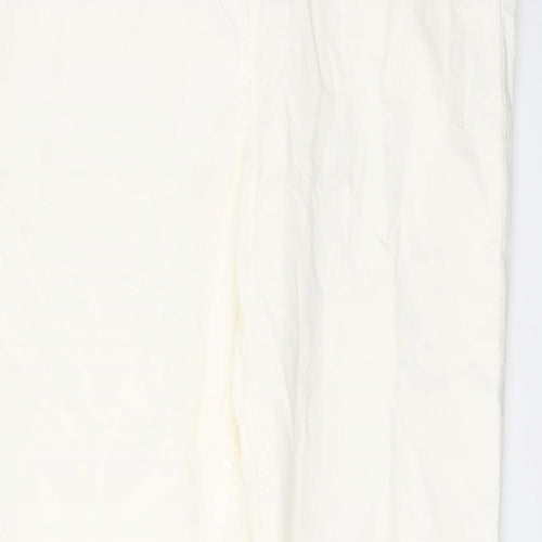 Marks and Spencer Womens Ivory Cotton Trousers Size 12 L30 in Regular Button