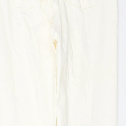 Marks and Spencer Womens Ivory Cotton Trousers Size 12 L30 in Regular Button