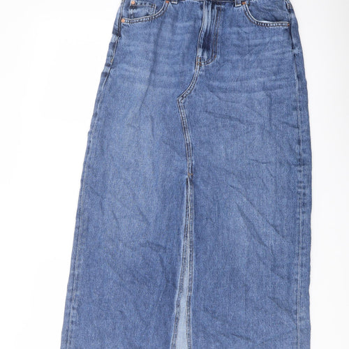 Marks and Spencer Womens Blue Cotton A-Line Skirt Size 10 Button