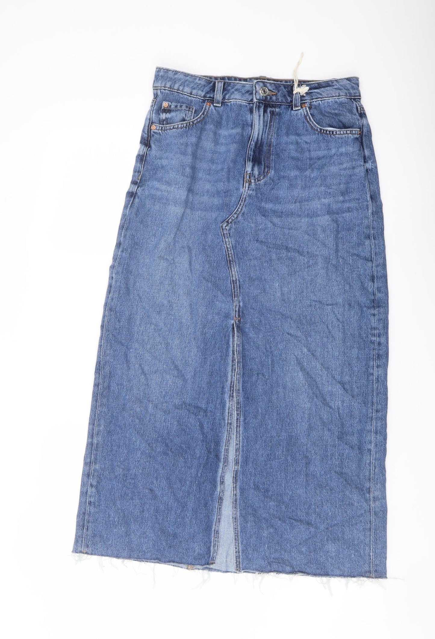 Marks and Spencer Womens Blue Cotton A-Line Skirt Size 10 Button