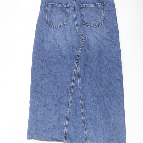 Marks and Spencer Womens Blue Cotton A-Line Skirt Size 10 Button
