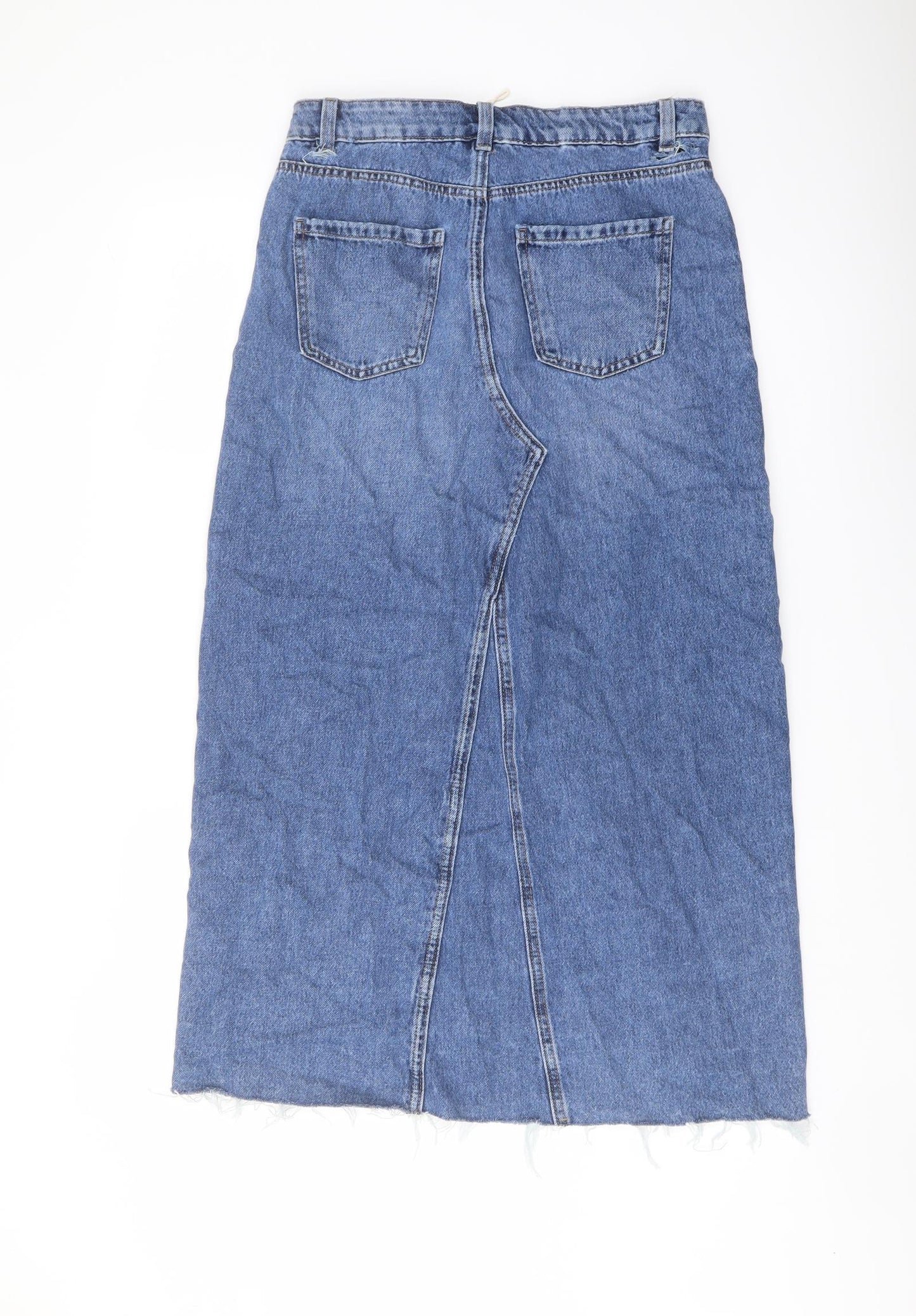 Marks and Spencer Womens Blue Cotton A-Line Skirt Size 10 Button