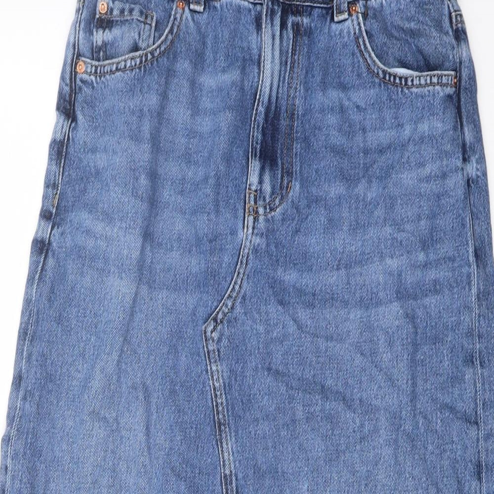 Marks and Spencer Womens Blue Cotton A-Line Skirt Size 10 Button