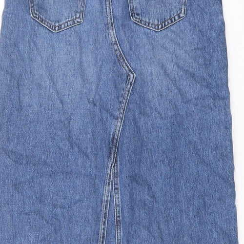 Marks and Spencer Womens Blue Cotton A-Line Skirt Size 10 Button