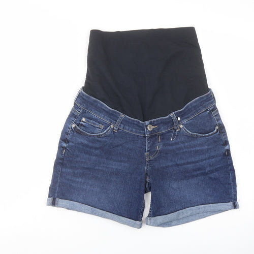 Marks and Spencer Womens Blue Cotton Boyfriend Shorts Size 10 L6 in Regular Button
