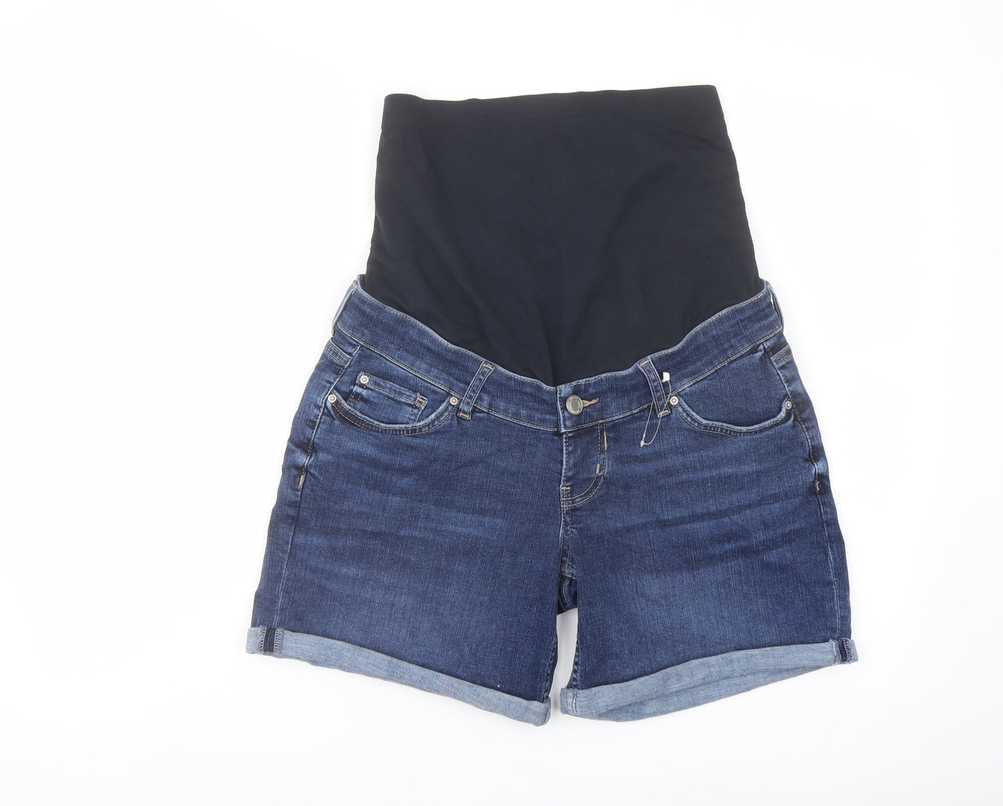 Marks and Spencer Womens Blue Cotton Boyfriend Shorts Size 10 L6 in Regular Button